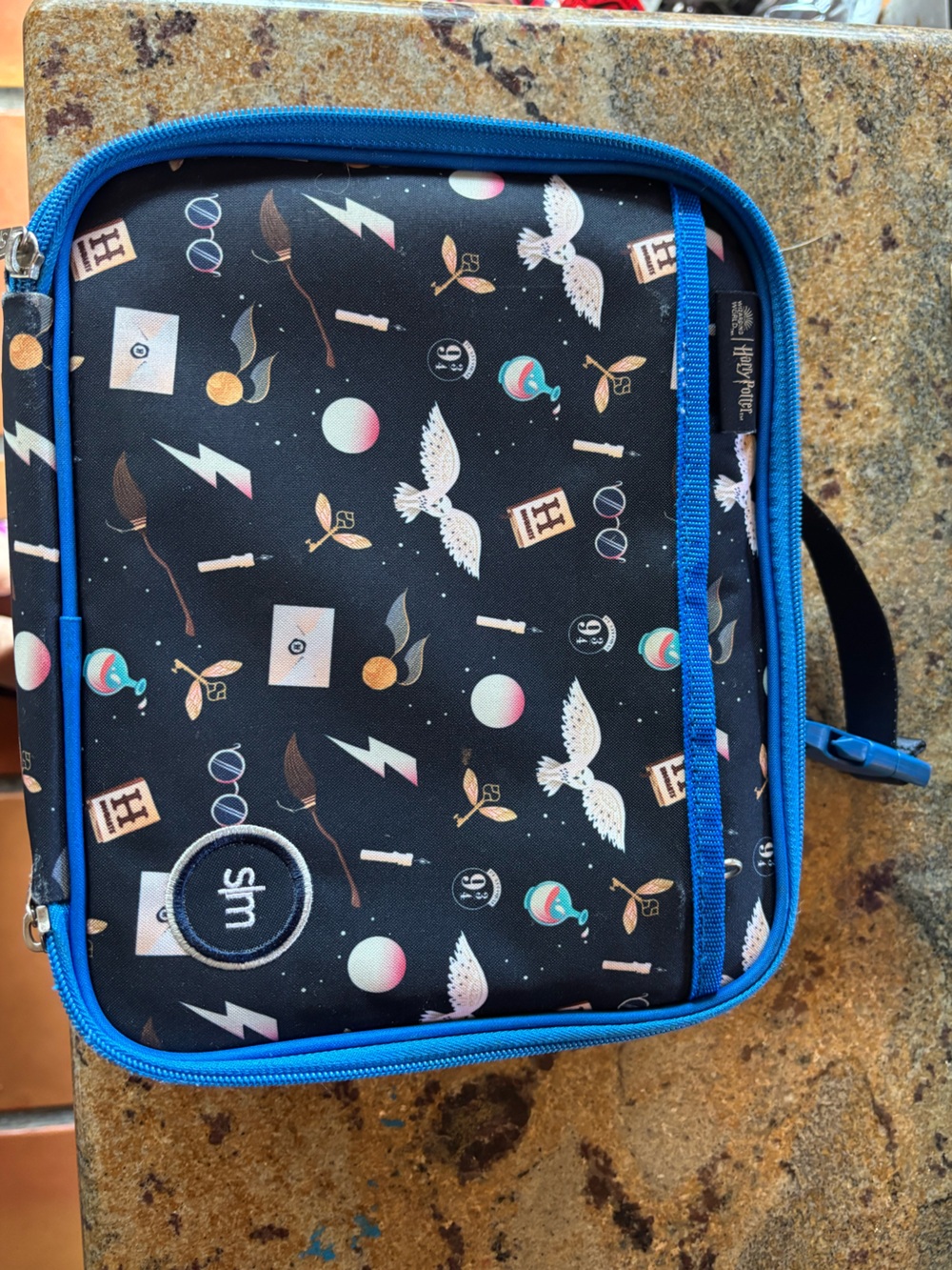 Wizardly World of Harry Potter Lunch Tote with Blue Trim and Whimsical Print